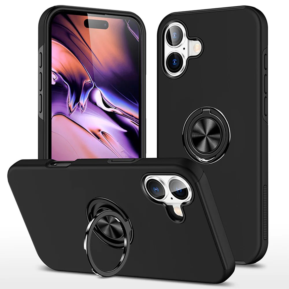 iPhone 17 Magnetic Ring Case Black - 360° Ring Stand Case | Everest Communications