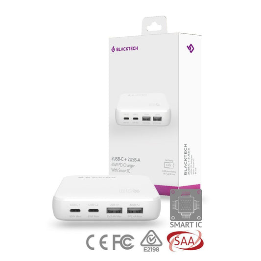 BLACKTECH BC06 Dual USB-C Dual USB-A 65W PD Adapter With Smart IC