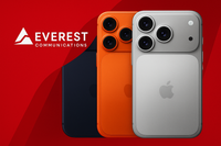 Branded iPhone image with Everest Communications logo and red accents