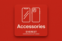 Red Accessories badge with glass protectors and phone covers