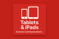 Red Tablets & iPads badge with Everest Communications branding